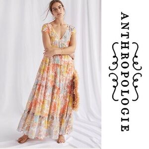 Anthropologie citrus maxi brunch dress wedding guest season! Size S